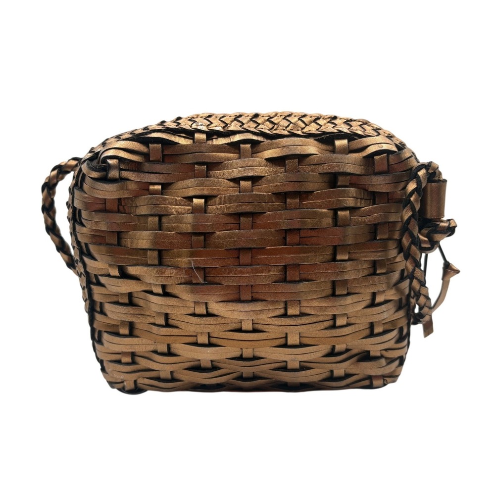 Saks Fifth Avenue Crossbody Bag Women Small‎ Bronze Woven Leather Zip